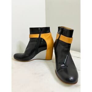 SUPERCOOL MM6 MAISON MARTIN MARGIELA BLK/TAN/GREY WEDGE ANKLE BOOTS SIZE 37 1/2